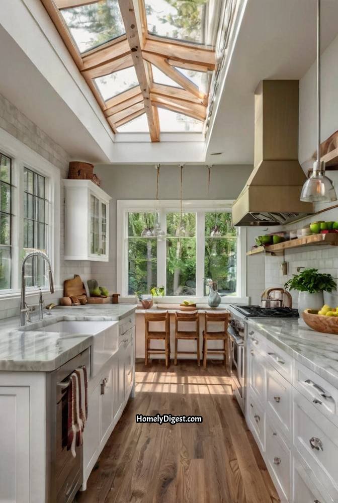 14. Bright Farmhouse Kitchen with Skylights 1