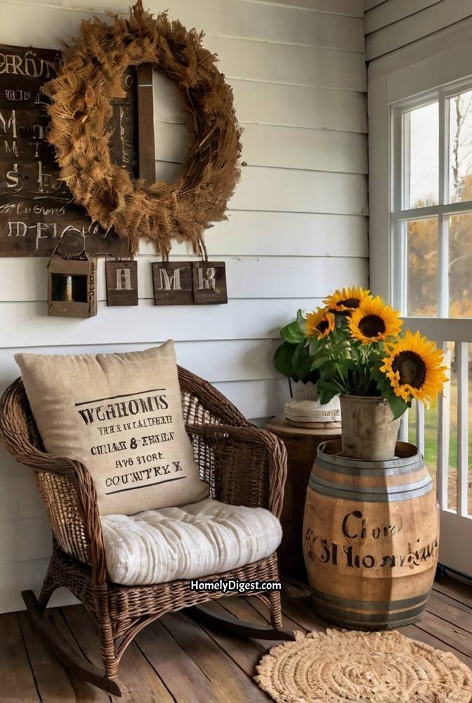 15. Farmhouse Porch with Antique Wooden Signs 1