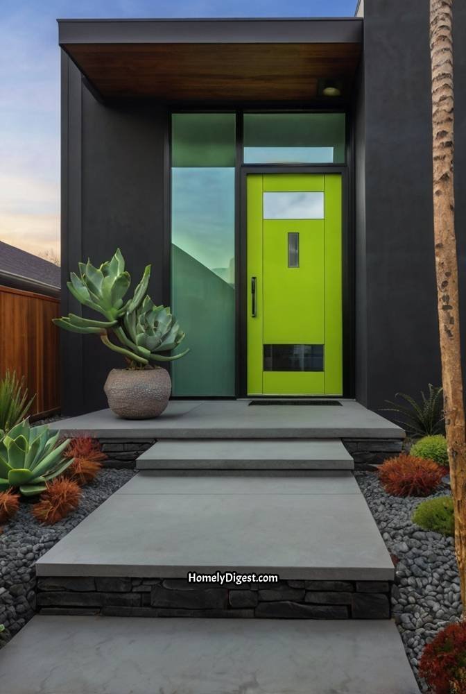 15. Lime Green Door with Modern Geometric Glass 1