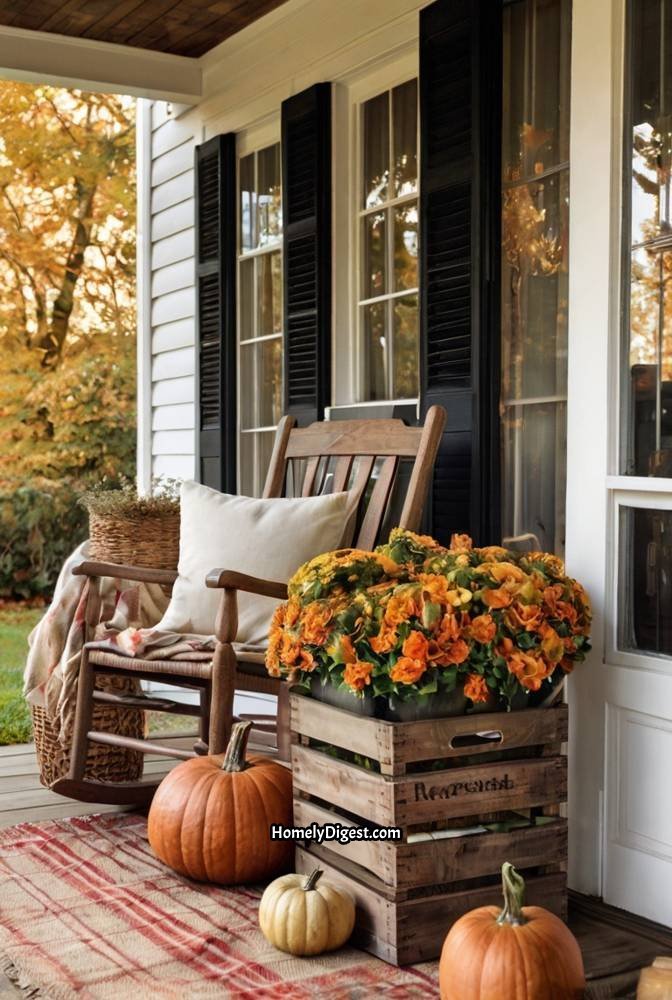 16. Farmhouse Porch with Rustic Wooden Crates and Seasonal Decor 1