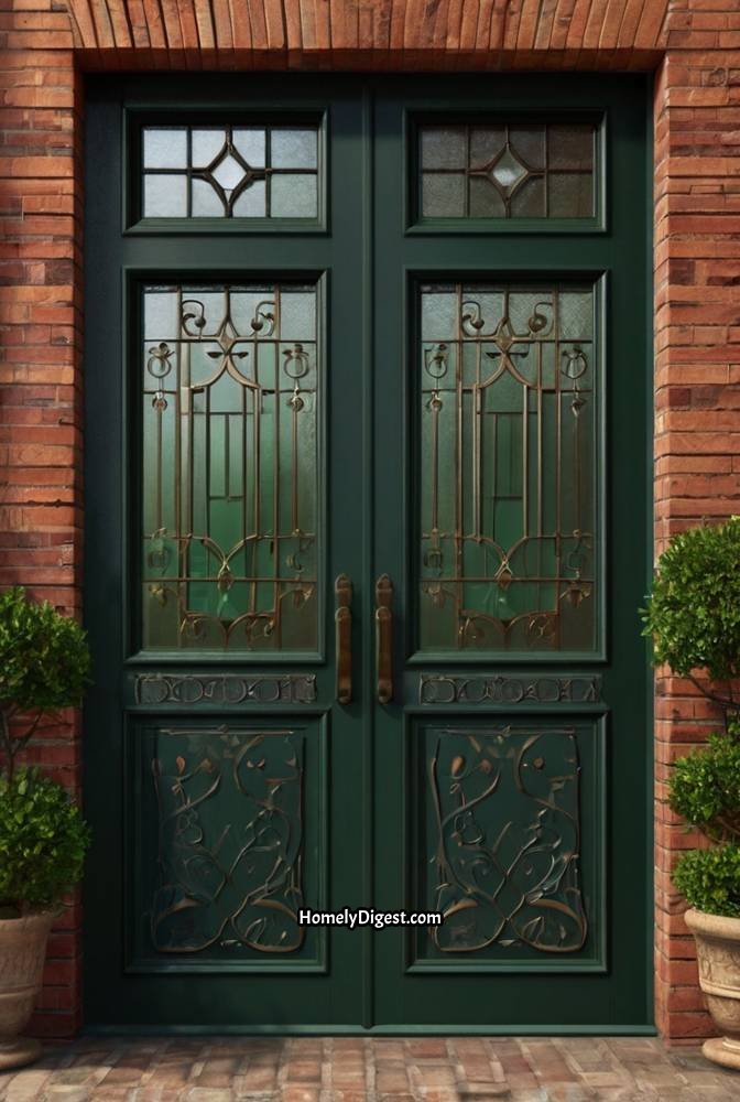 16. Hunter Green Door with Antique Glass Panel 1