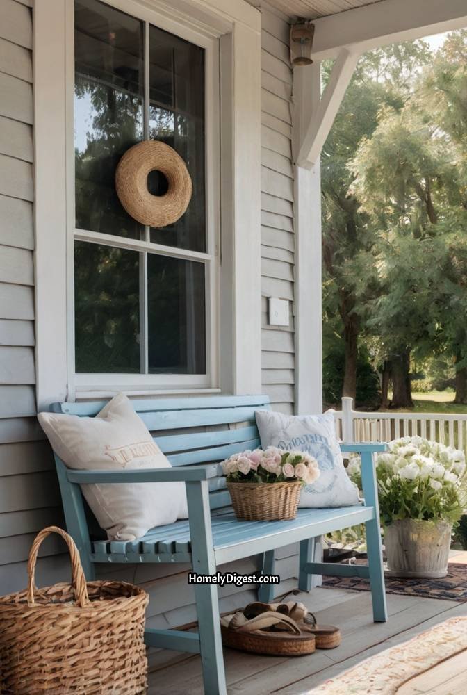17. Farmhouse Porch with a Vintage Bicycle and Floral Basket 1
