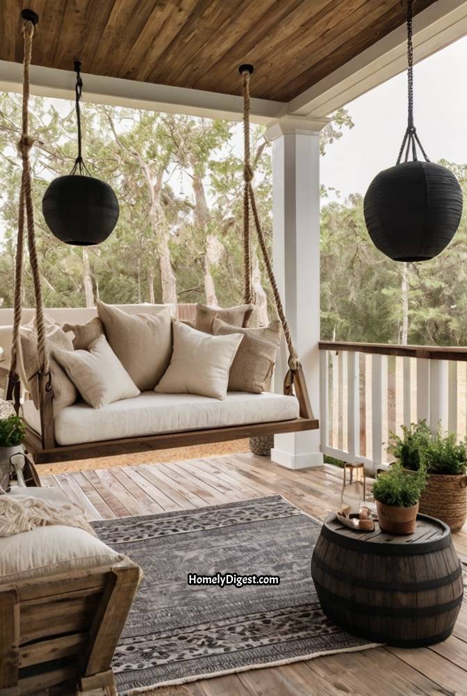 21. Farmhouse Porch with a Hanging Bed Swing 1