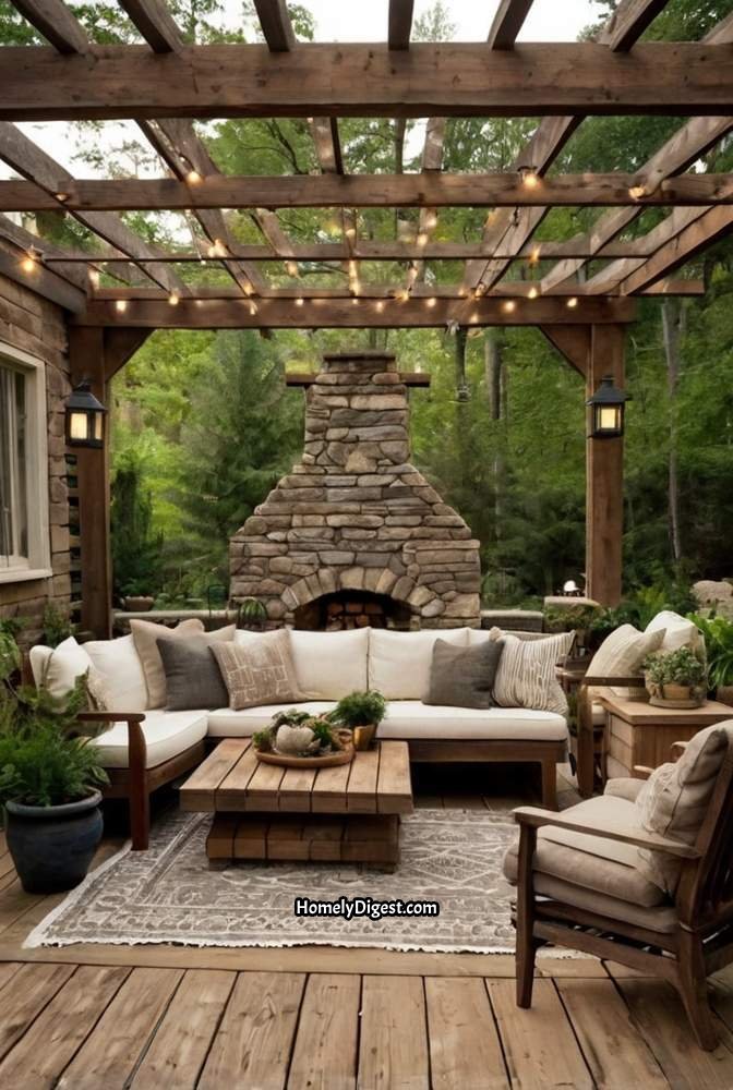 21. Rustic Patio with Wooden Deck and Stone Pavers 1