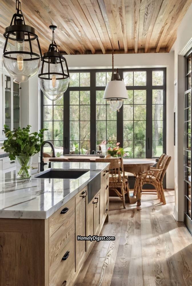 23. Farmhouse Kitchen with Floor to Ceiling Windows 1
