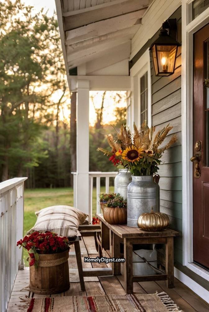 23. Farmhouse Porch with Vintage Milk Cans and Lanterns 1