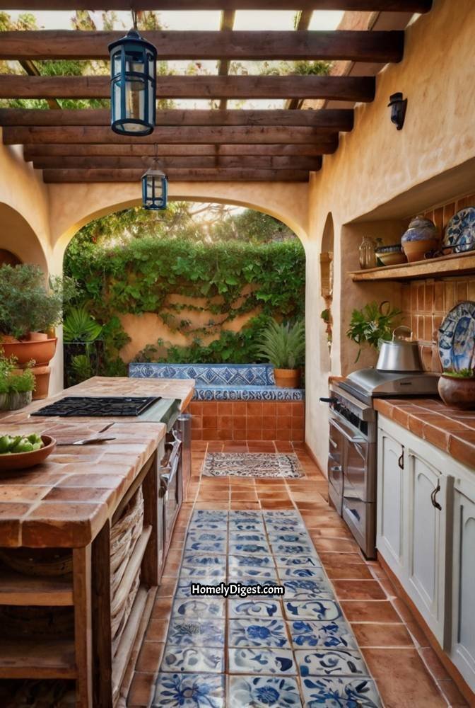 3. Mediterranean Style Outdoor Kitchen with Tile Accents