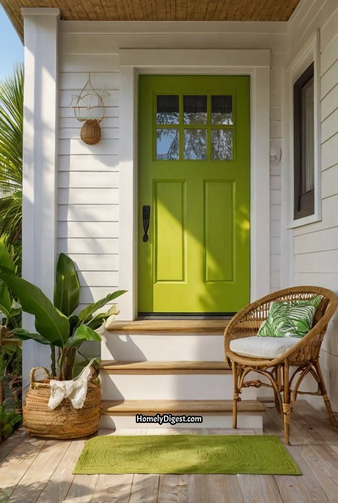 7. Bright Lime Green Door with Tropical Vibes 1